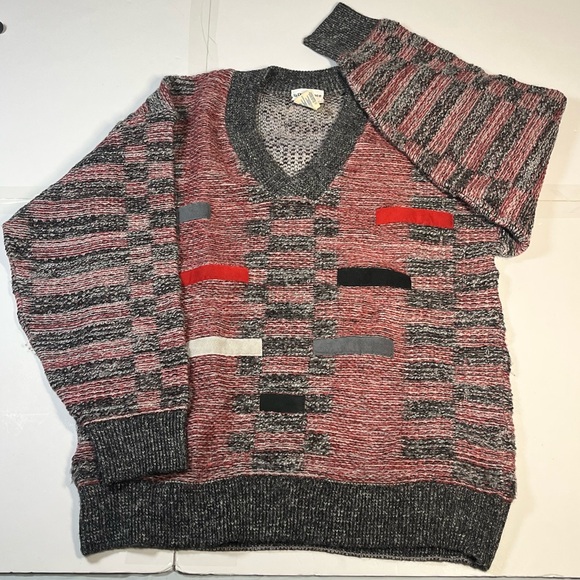 La Différence Other - Vtg La Différence Mens 4 Wool V-Neck Sweater Laine Alpaca Mohair Blend Red Black
